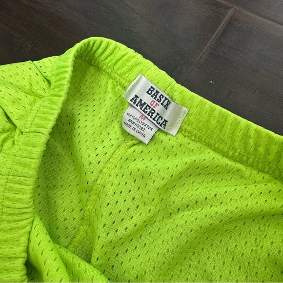 Y2K Malibu Beach Neon Green Mesh Micro Booty Shorts with Peace Sign M - Picture 4 of 6